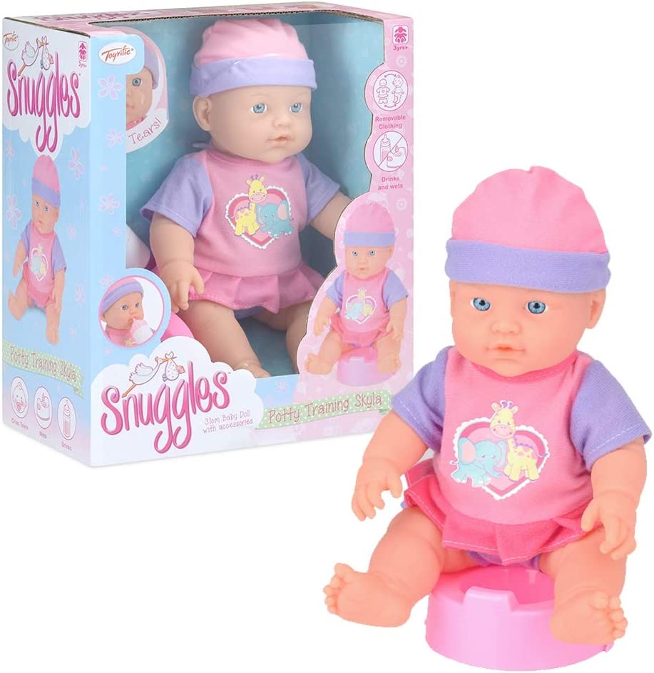 Toyrific Snuggles Baby Doll with Accessories, Cry, Drink and Wet function, Potty