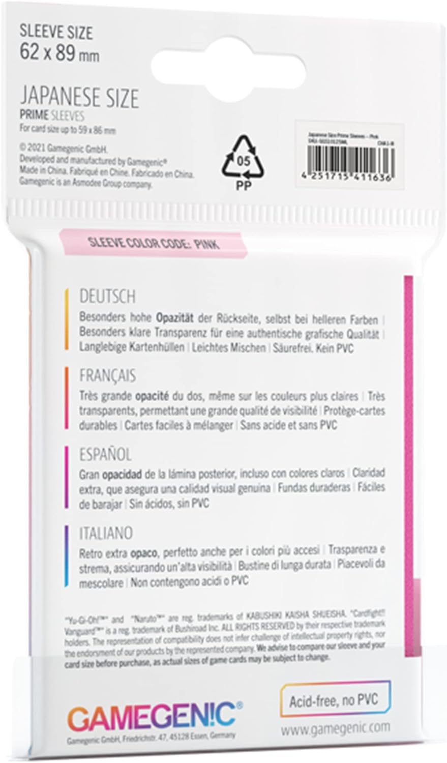 Prime Japanese Size Card Sleeves | Pack of 60 62 mm by 89 mm Card Sleeves