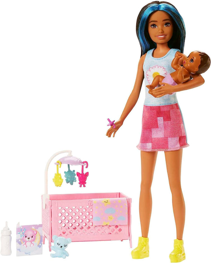 Barbie Doll and Accessories, Crib Playset with Skipper Friend Doll, Baby Doll with Sleepy Eyes