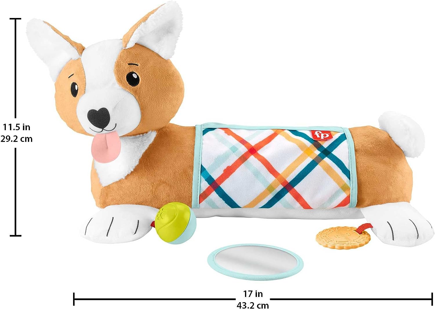 Fisher-Price 3-in-1 Puppy Tummy Time Wedge - Plush Support with Rattle, Teether & Mirror 4