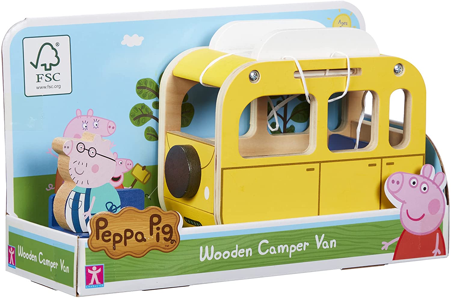 Peppa Pig Wooden Campervan - Push Along Toy with Daddy Pig Figure