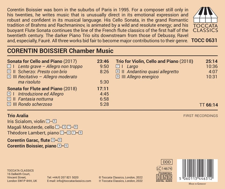 Boissier: Chamber Music [Corentin Garac; Iris Scialom; Magali Mouterde; Théodore Lambert; Corentin Boissier] [Toccata Classics: TOCC 0631] [Audio CD]