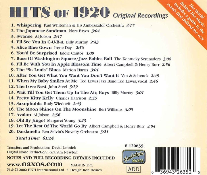 Hits of 1920 - [Audio CD]