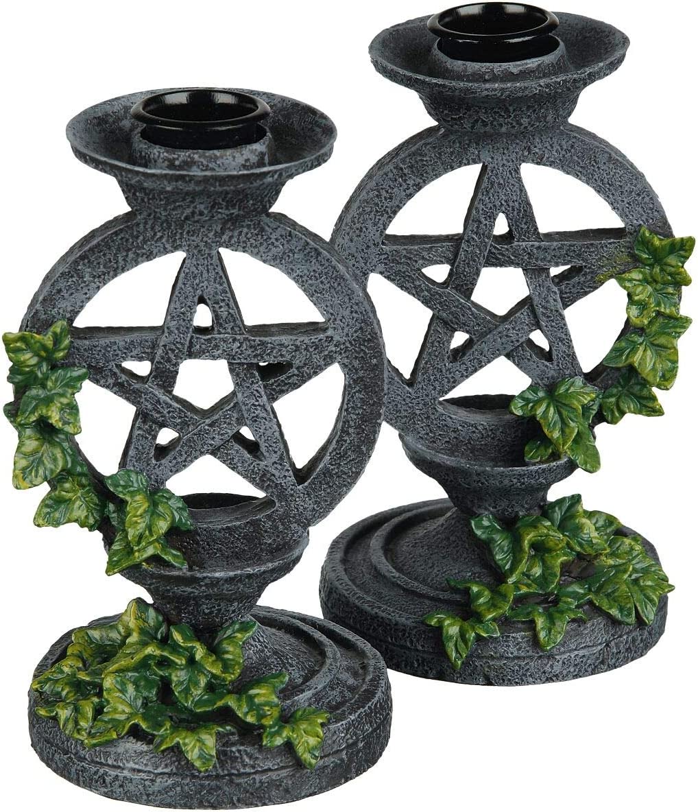 Nemesis Now Gothic Pentagram Candle Holders Set of 2 in Resin 3