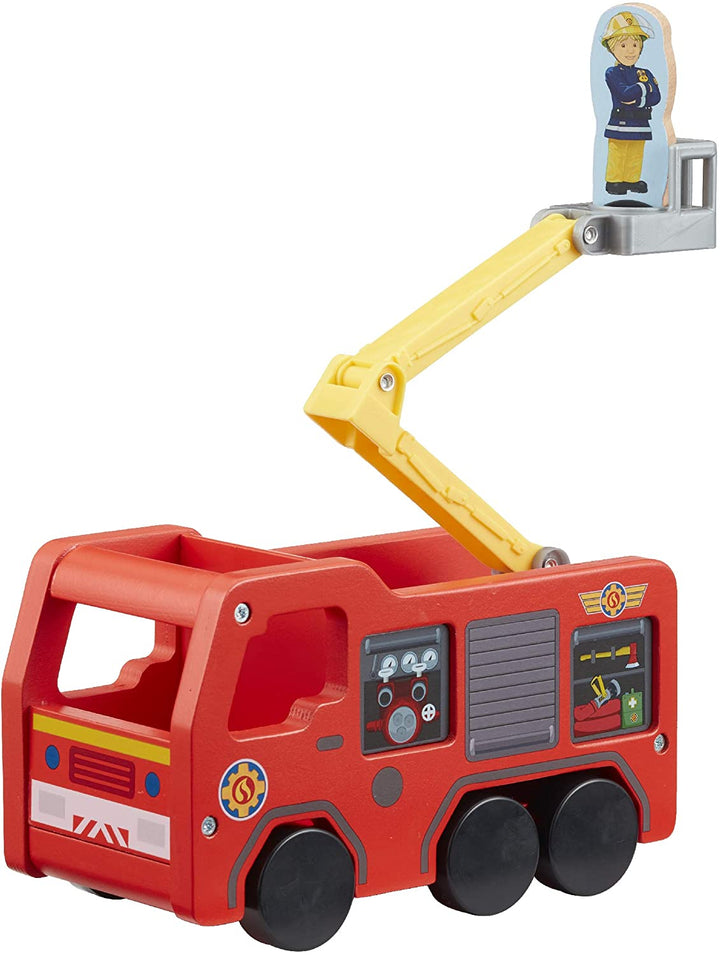 Brandweerman Sam 07324 Houten Jupiter-figuur FSC-hout Duurzaam kleuterspeelgoed met brandweerman Sam en Penny dubbelzijdig figuur