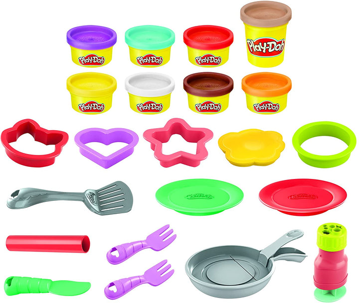 Play-Doh Kitchen Creations Flip &#39;n Pancakes Playset 14 pezzi per colazione giocattolo per bambini 3 anni