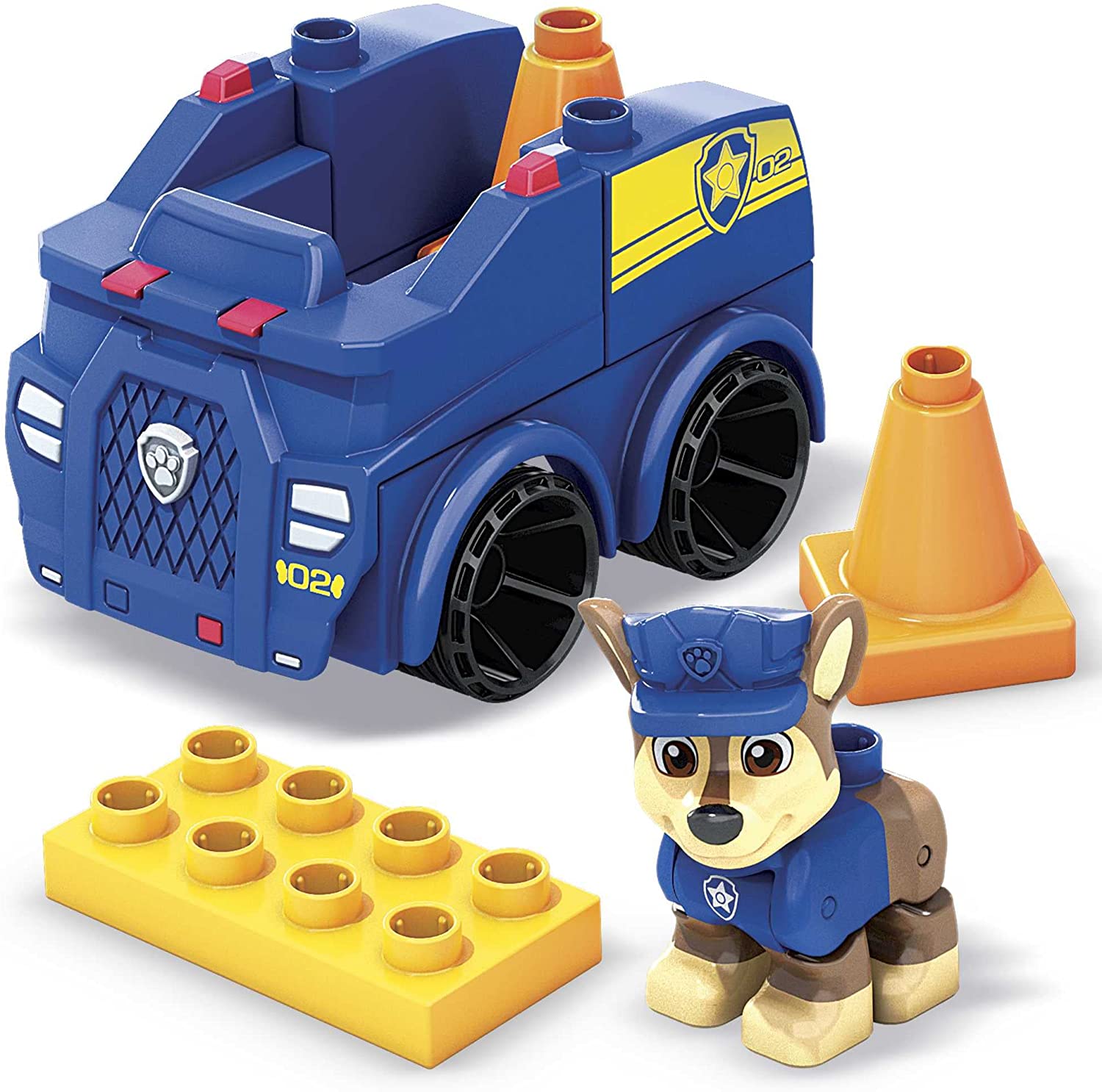 Mega Bloks PAW Patrol Chase's Police Car Building Set - 9-Piece Buildable Vehicle with Articulated Figure