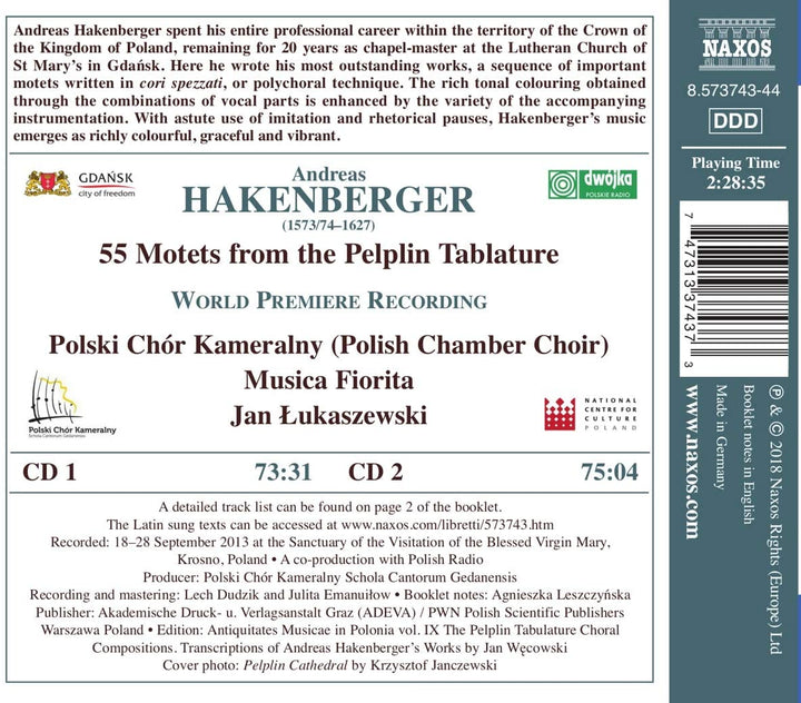 Polski Chór Kameralny - Hakenberger: 55 Motets from the Pelplin Tablature [Polski Chór Kameralny; Musica Fiorita; Jan ukaszewski] [Naxos: 8573743-44] [Audio CD]