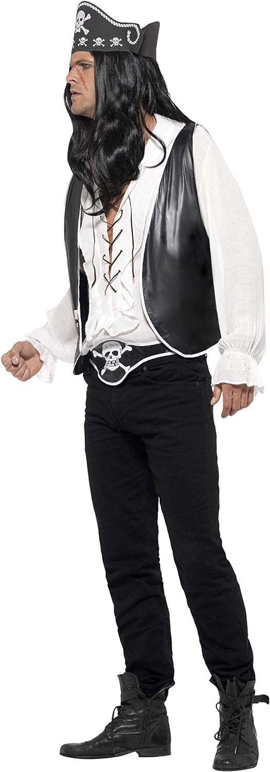 Smiffy's Pirate Set with Hat Waistcoat and Belt - Black