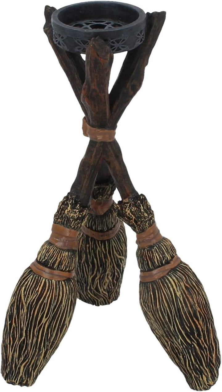 Nemesis Now Broomstick Tea Light 20.5cm Candle Holder, Brown