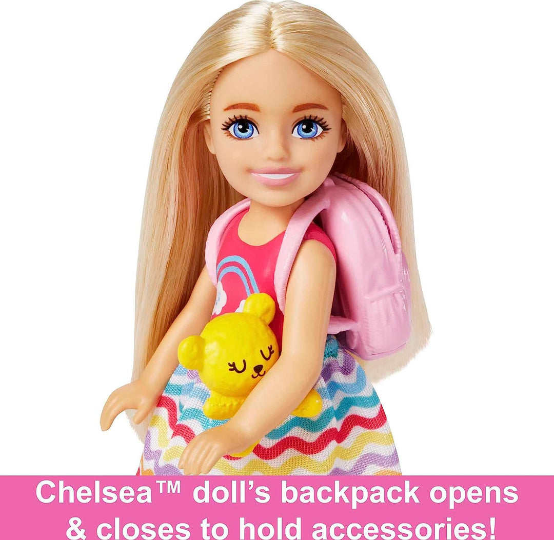 Barbie Chelsea Doll & 6 Accessories, Travel Set with Puppy, Pet Carrier & Backpack