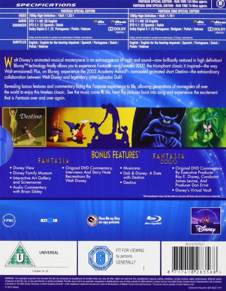 Fantasia / Fantasia 2000 [Blu-ray] [1941]