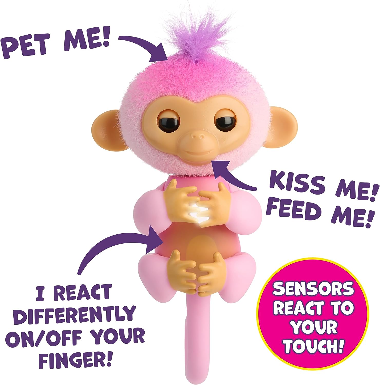 Fingerlings Monkey Pink – Harmony Interactive Baby Monkey mit über 70 Geräuschen und Reaktionen 8