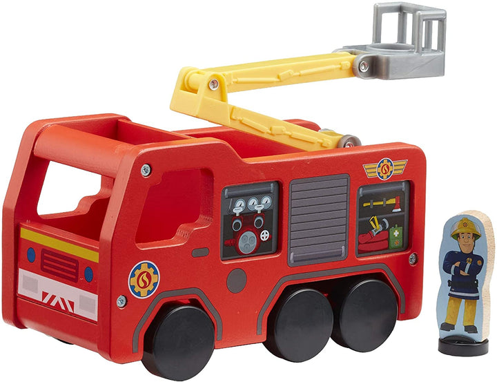 Brandweerman Sam 07324 Houten Jupiter-figuur FSC-hout Duurzaam kleuterspeelgoed met brandweerman Sam en Penny dubbelzijdig figuur