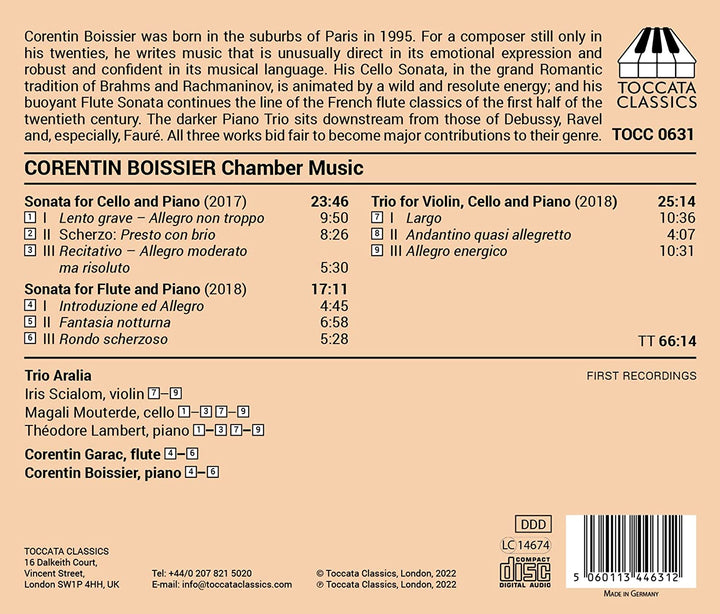 Boissier: Chamber Music [Corentin Garac; Iris Scialom; Magali Mouterde; Théodore Lambert; Corentin Boissier] [Toccata Classics: TOCC 0631] [Audio CD]