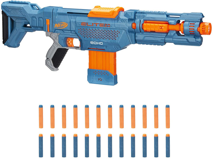 Nerf Elite 2.0 Echo CS-10 Blaster 24 freccette ufficiali Nerf, clip da 10 freccette, prolunga per canna e calcio rimovibili, 4 guide tattiche
