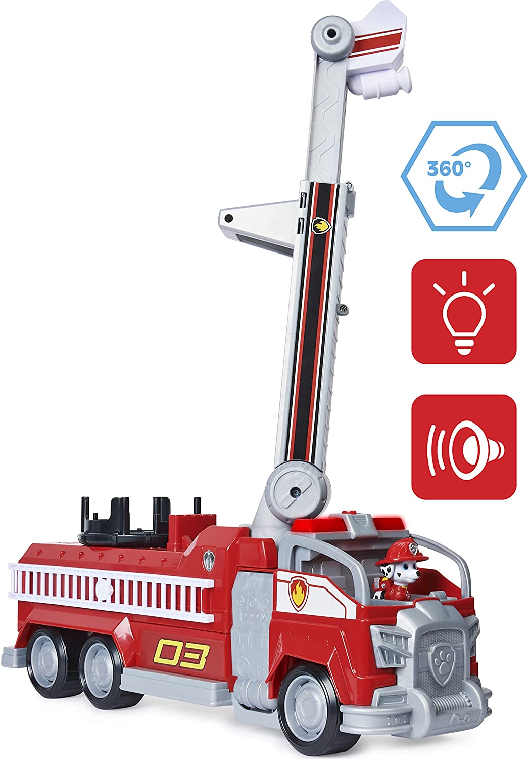 PAW Patrol Marshalls verwandelbares Movie City Feuerwehrauto – Feuerwehrauto-Spielset mit Lichtern, Geräuschen und Actionfigur für Kinder ab 3 Jahren 5