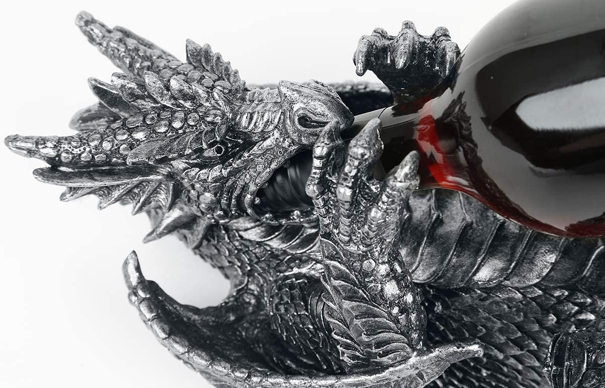 Nemesis Now Guzzlers Weinflaschenhalter mit Drachenmotiv, schwarzes Kunstharz, 32 cm 7