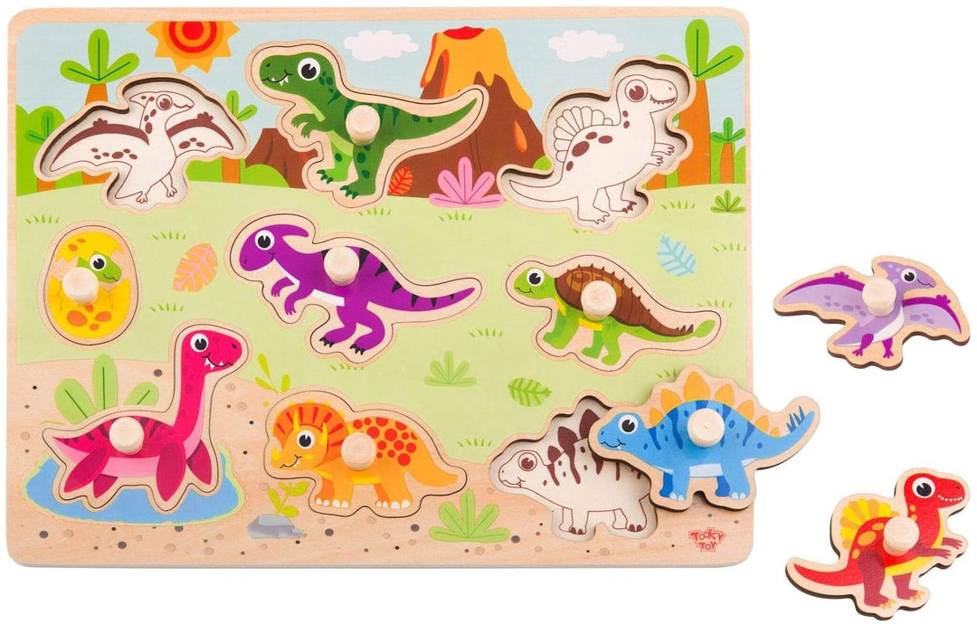 iXium 10pc Dinosauro in legno Jigsaw Puzzle Shape Sorter Gioco per bambini Gioco di slot per giochi educativi per età 18 mesi +
