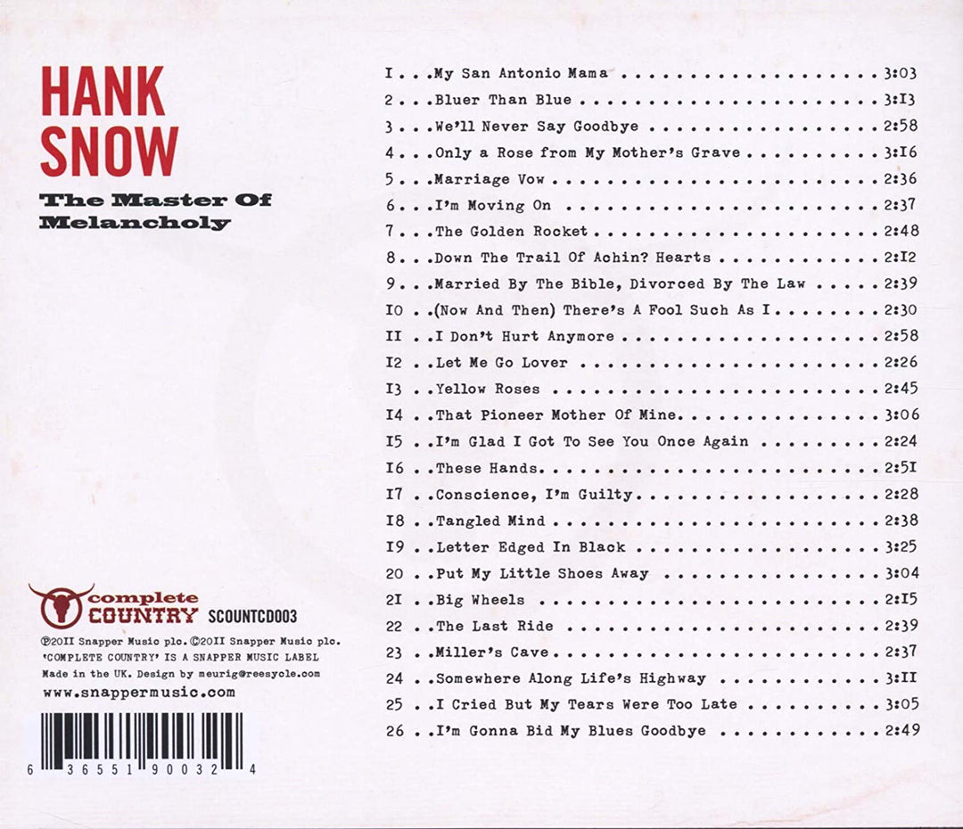 The Master Of Melancholy - Hank Snow [Audio CD]