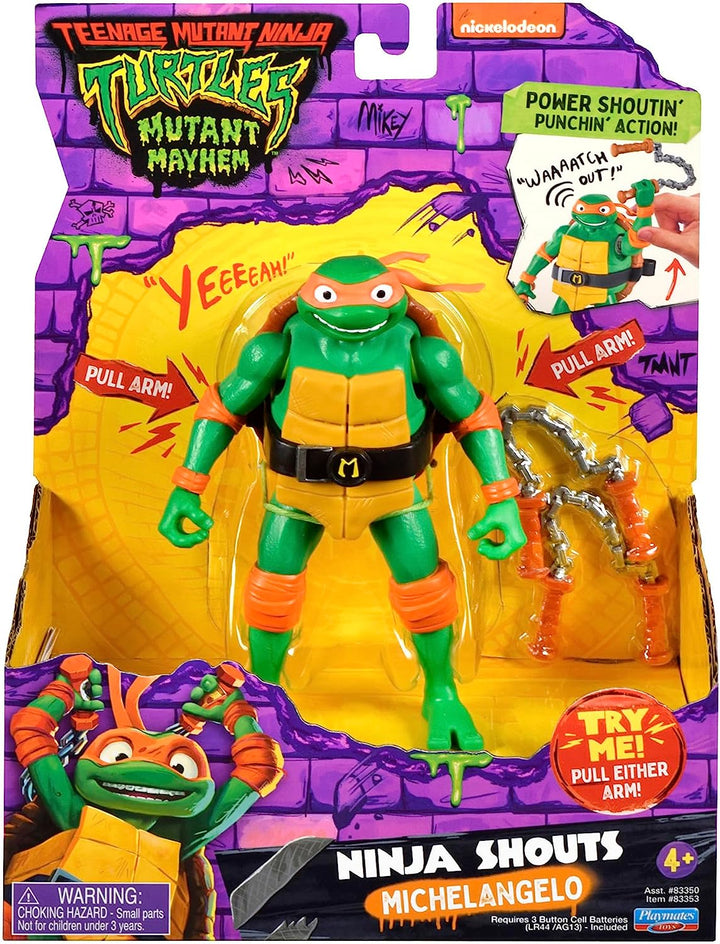 Teenage Mutant Ninja Turtles 83353CO Michaelangelo Mutant Mayhem 5.5-Inch Michelangelo Deluxe Ninja Shouts Figure