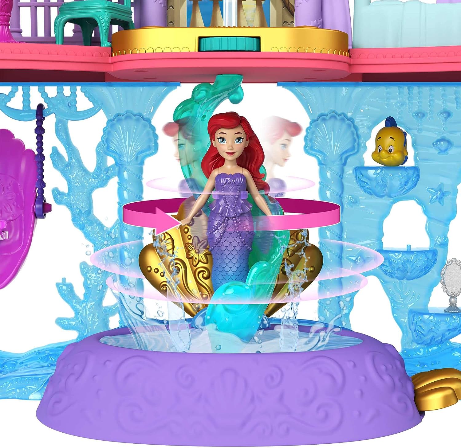 Disney Princess Arielle, stapelbares Puppenhaus-Spielset mit Schloss, Puppe und Fabius-Figur 5