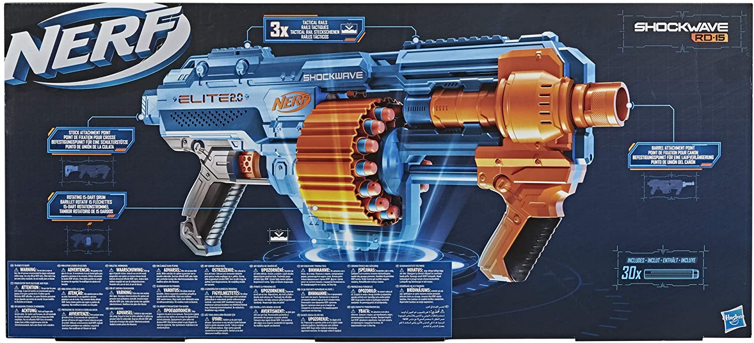 Nerf Elite 2.0 Shockwave RD-15 Blaster - Pump-Action with 15-Dart Drum & Slam-Fire 5