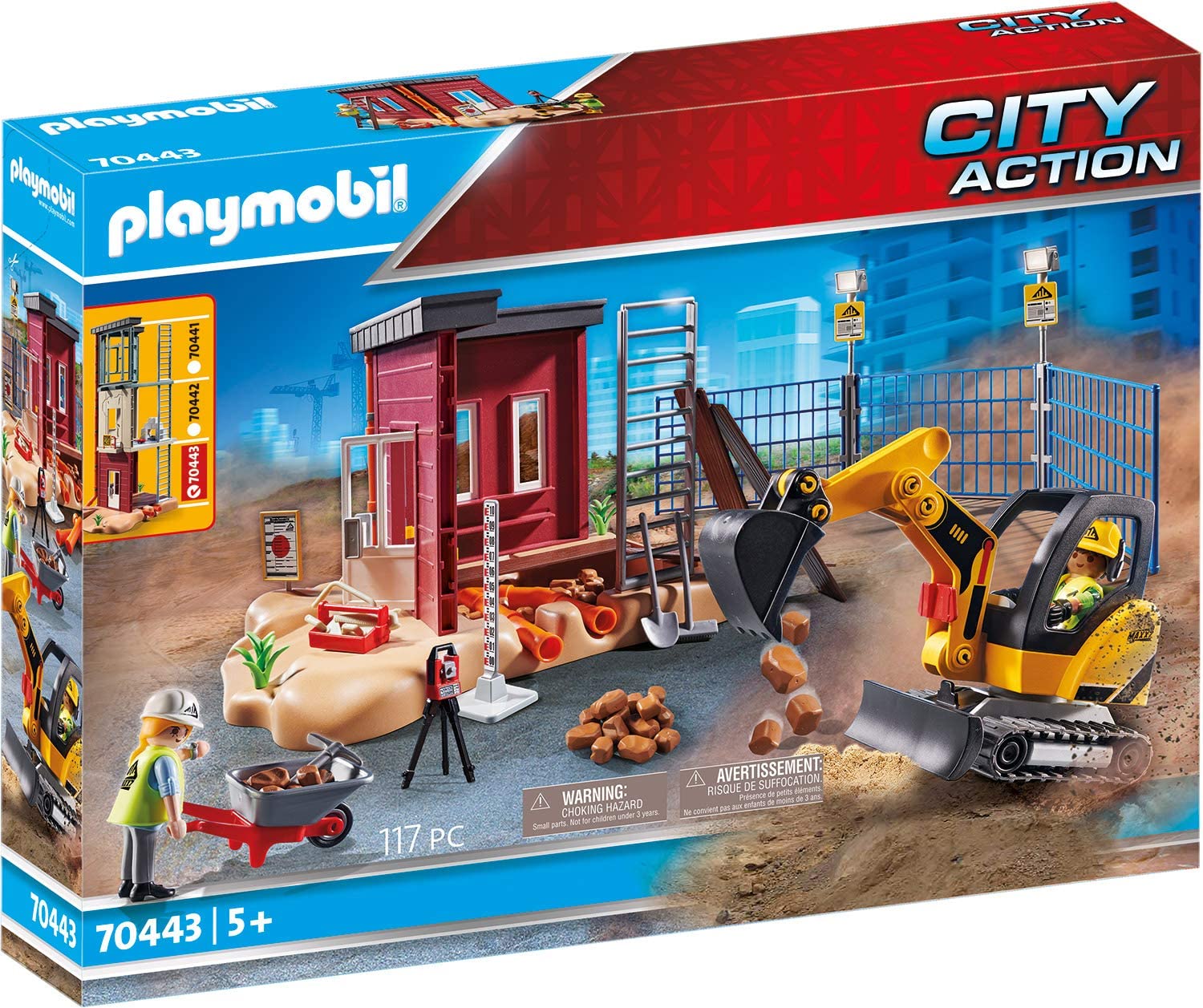Playmobil City Action Small Excavator with Movable Bucket & 2 Construction Figures (70443)