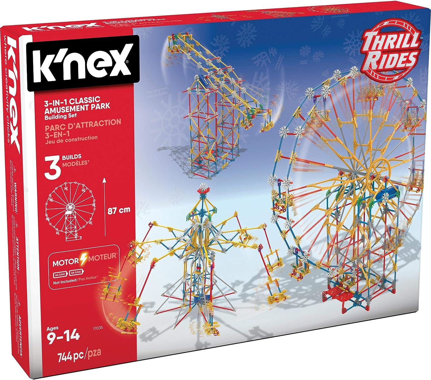 K'NEX 3-in-1 Classic Amusement Park Building Set - 744-Piece Playset for Ages 9+