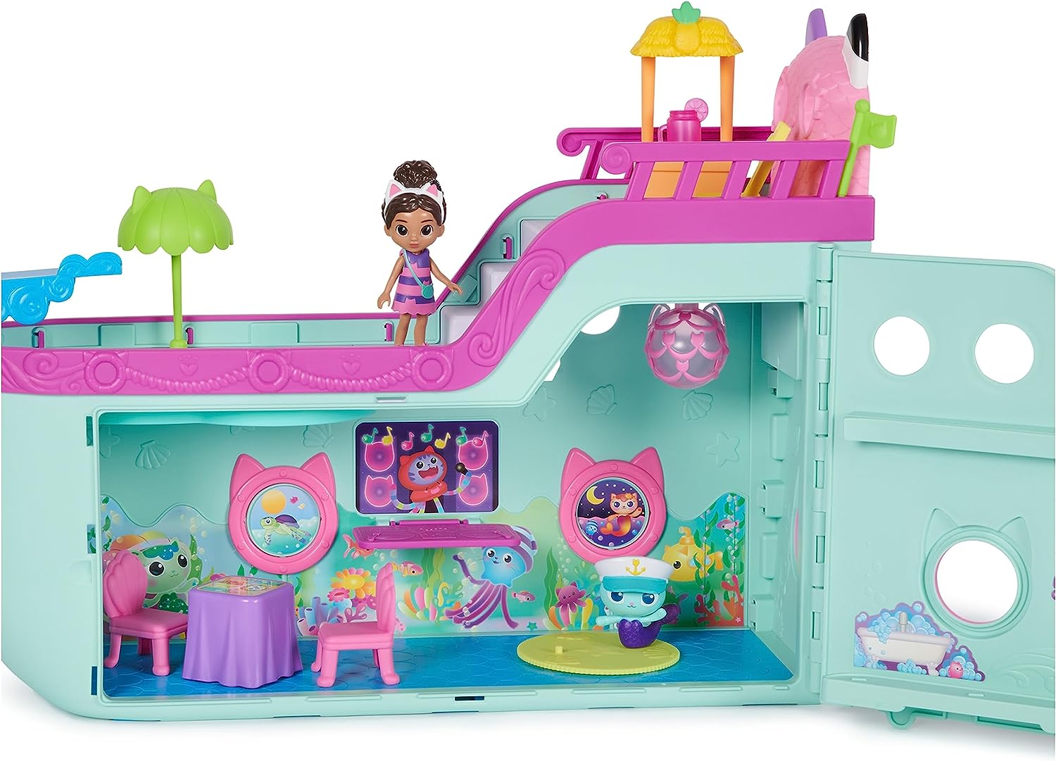 Gabby's Dollhouse Cat Friend Ship - 18-Piece Cruise Playset with Gabby & MerCat Figures, Ages 3+ 4