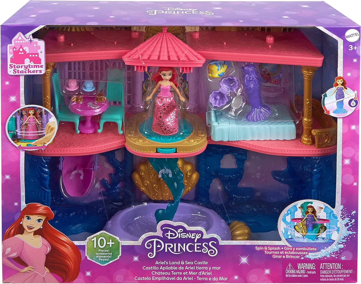Disney Princess Arielle, stapelbares Puppenhaus-Spielset mit Schloss, Puppe und Fabius-Figur 4