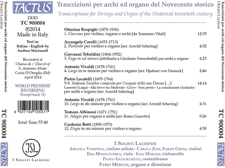 Transcriptions For Strings & Organ [I Solisti Laudensi, Fabio Merlini] [TACTUS: TC 900004] [Audio CD]