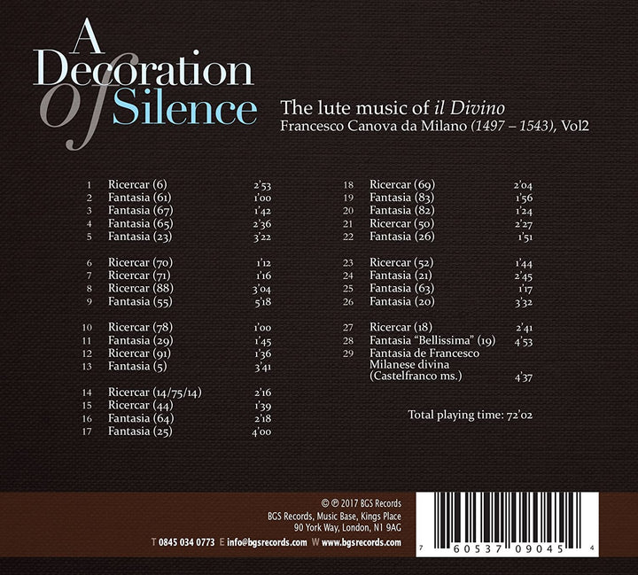 The North - Nigel North: A Decoration Of Silence: The Lute Music Of Il Divino Francesco Canova Da Milano [Audio CD]