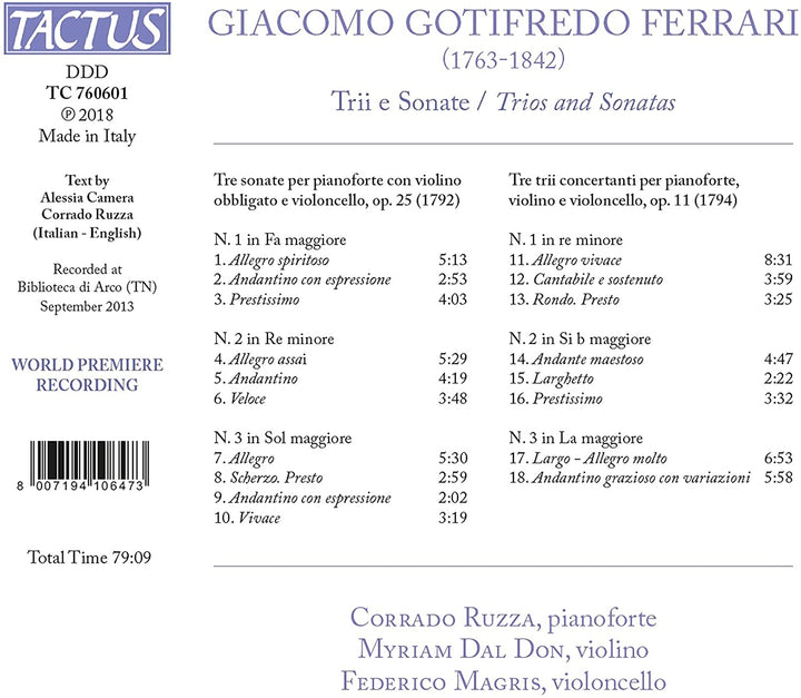 Corrado Ruzza - Ferrari: Trii E Sonate [Corrado Ruzza; Myriam Dal Don; Federico Magris] [Tactus: TC 760601] [Audio CD]