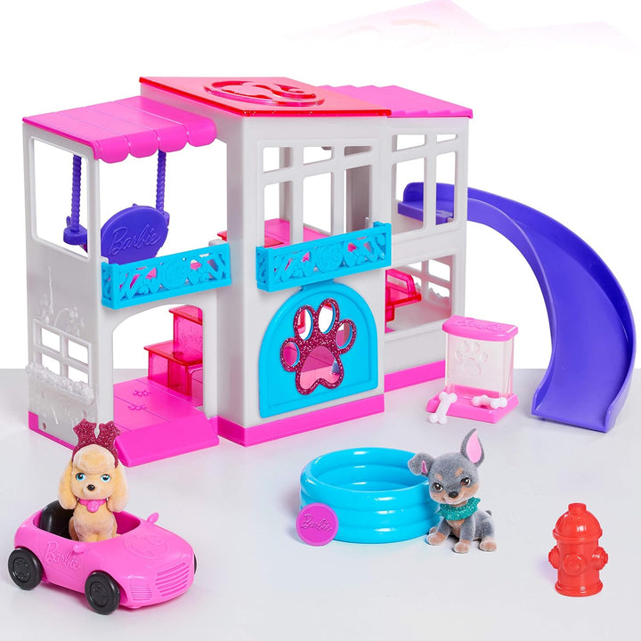 Barbie Pet Dreamhouse 2-Sided Playset, 10-pieces Include Pets and Accessories