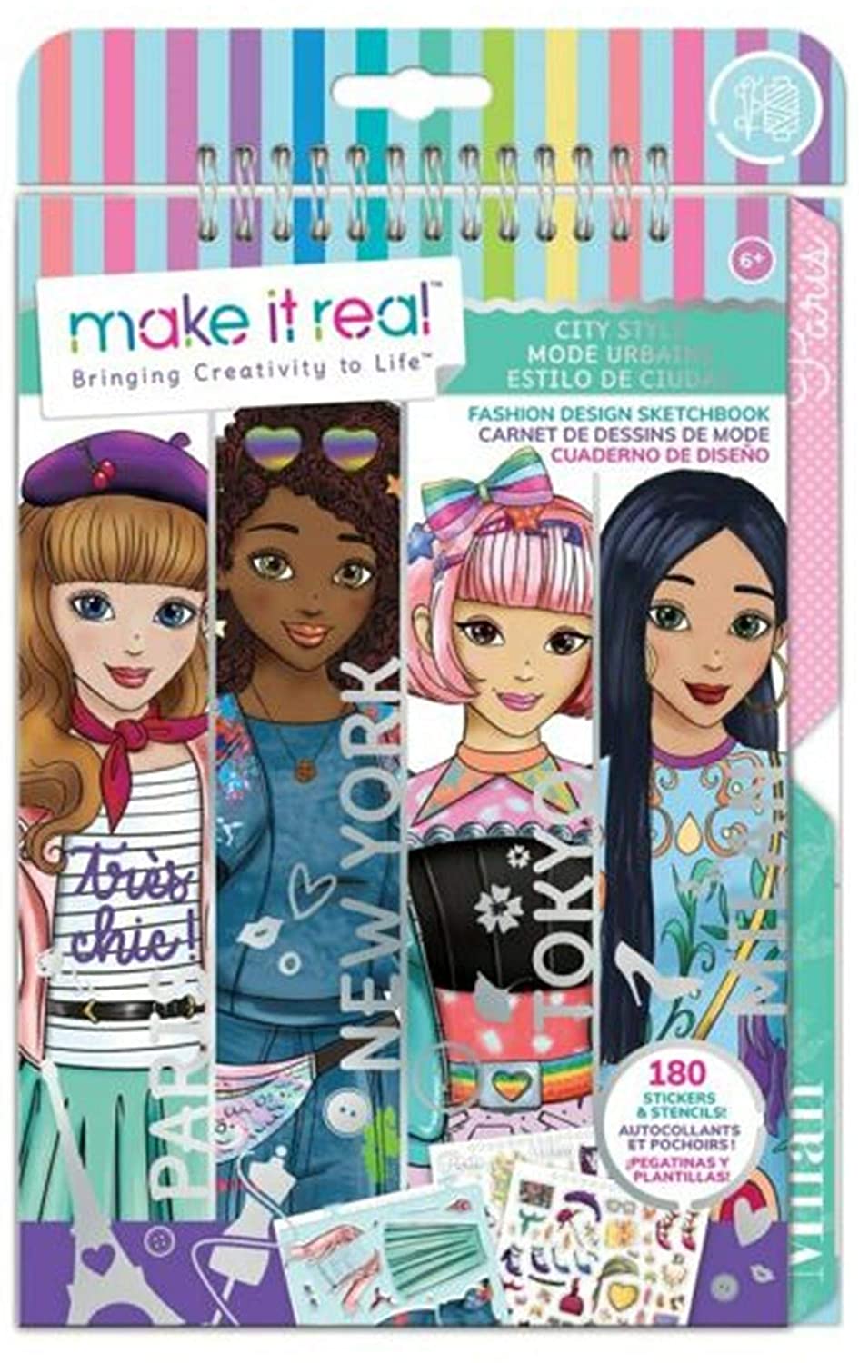 Make It Real 2903205, Blocco da disegno, City Style, Libro di design alla moda per bambini, Multicolore