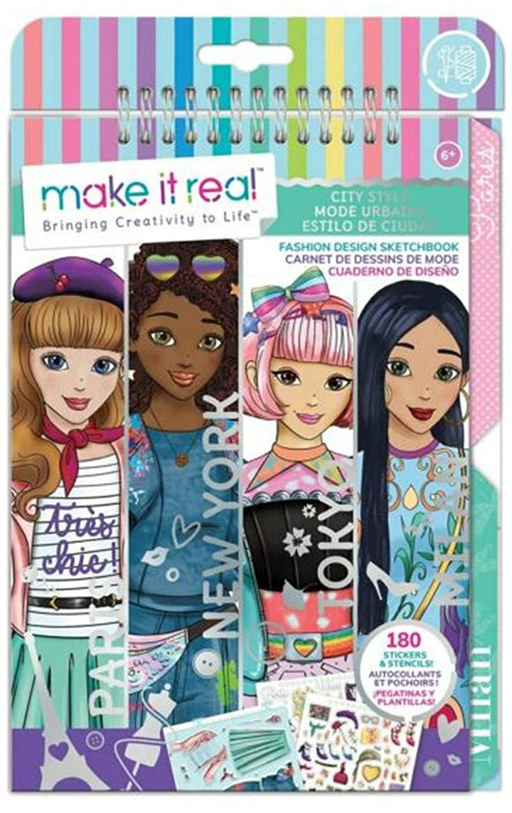 Make It Real 2903205, Blocco da disegno, City Style, Libro di design alla moda per bambini, Multicolore