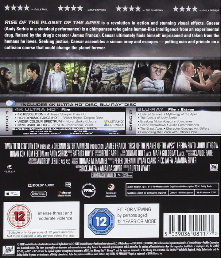 RISE OF THE PLANET OF THE APES 4K UHD+BD [2017] - Sci-fi/Action [Blu-Ray]