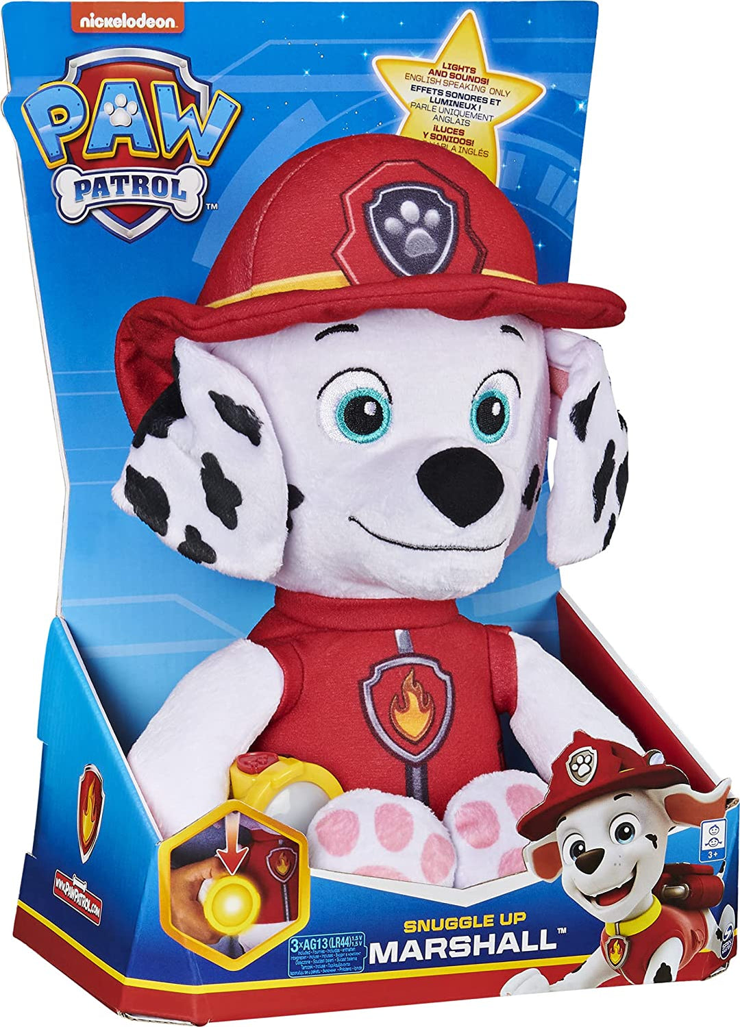 Paw Patrol 6059298, Snuggle Up Marshall Plush with Torch and Sounds, for Kids Aged 3 and Up
