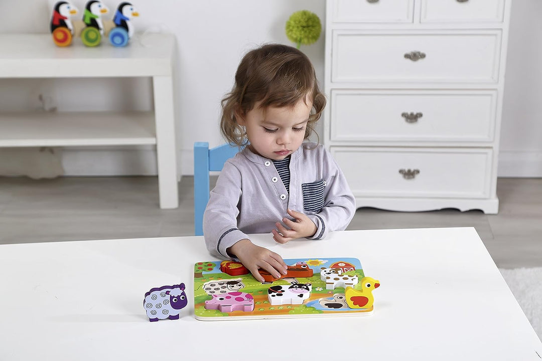 Andreu Toys 921 TKC479 Tooky Toy Chunky Puzzle - Farm EA Wooden Farm-8pcs, Multicolor, 29.5 x 21 x 1.7 cm