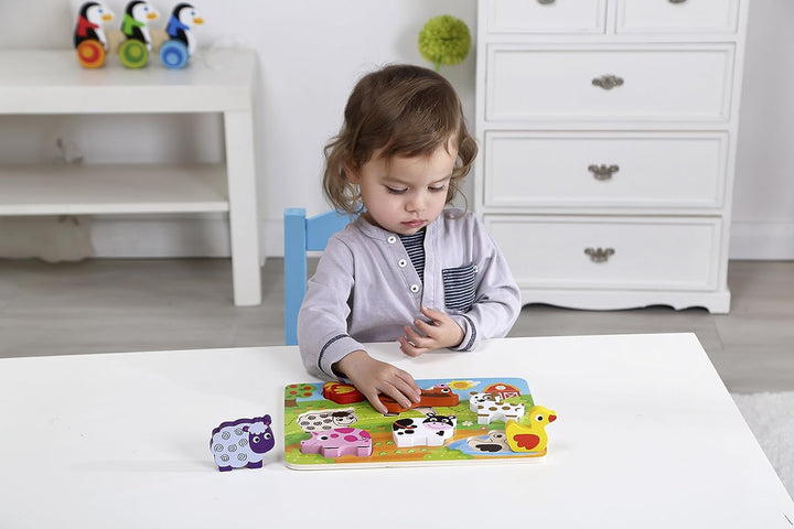 Andreu Toys 921 TKC479 Tooky Toy Chunky Puzzle - Farm EA Wooden Farm-8pcs, Multicolor, 29.5 x 21 x 1.7 cm
