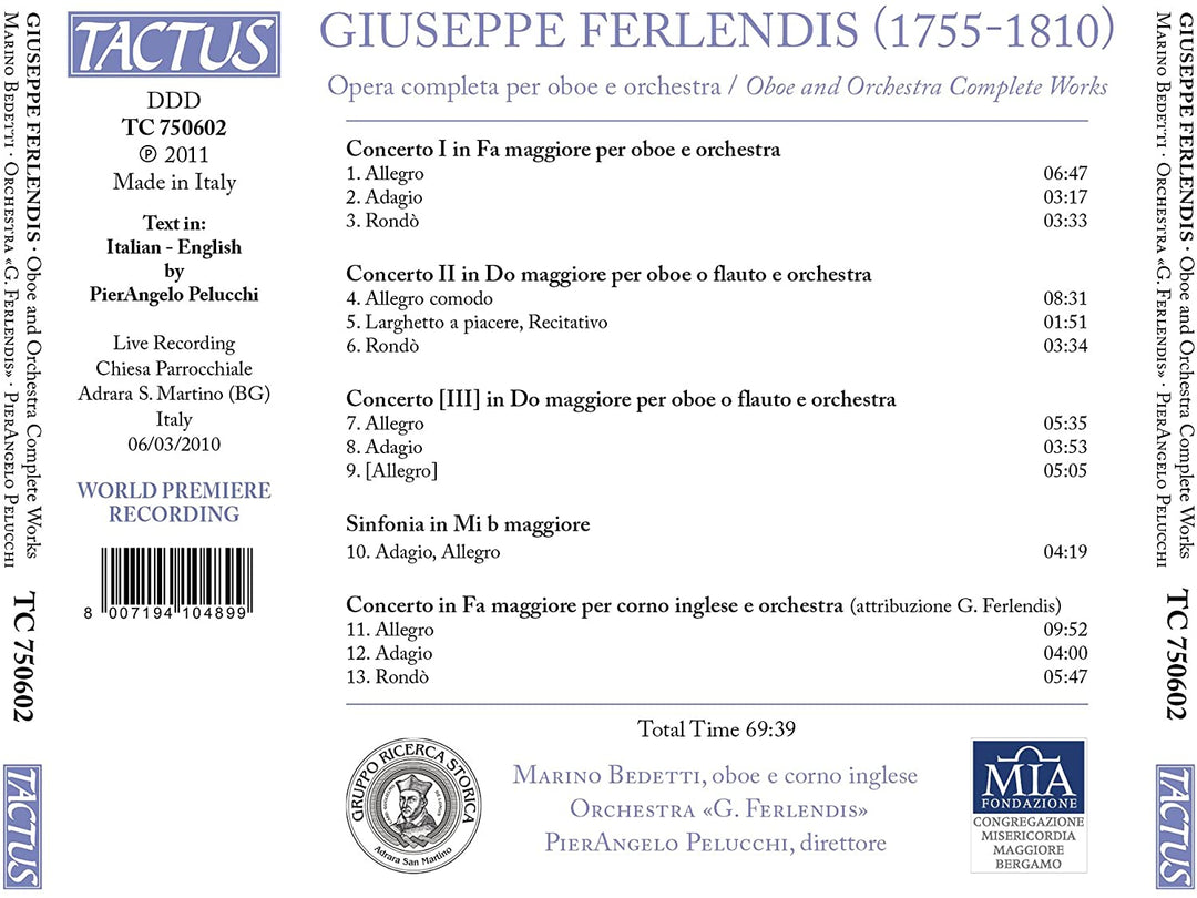 PierAngelo Pelucchi - Giuseppe Ferlendis: Complete Orchestral Works [Audio CD]
