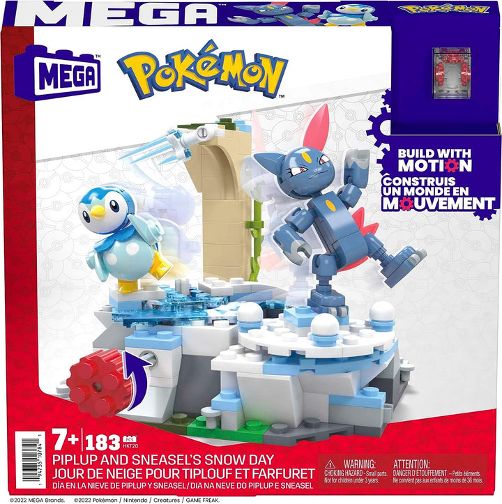 MEGA Pokémon Action Figure Building Toys, Piplup and Sneasel's Snow Day with 171 Pieces and Motion, 2 Poseable Characters, for Kids
