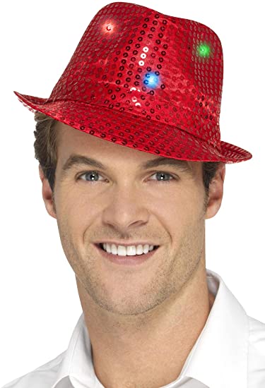 Smiffys 47066 Light Up Sequin Trilby Hat, Red, One Size