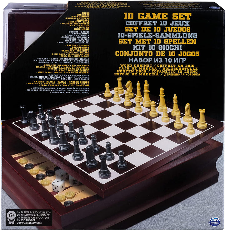 Spin Master Games 10 Family Games Set in Wood Cabinet