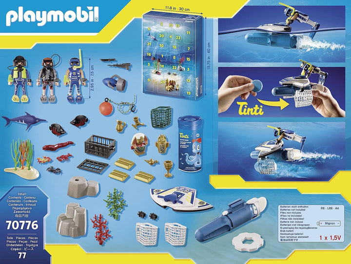 Playmobil 70776 City Action Police Diving Mission Advent Calendar with Colour-Changing Bath Fizzers