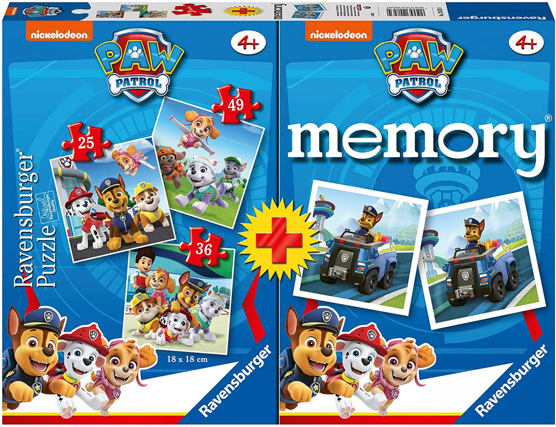 Ravensburger 20823 4 Multipack Memory and Puzzle Paw Patrol, Puzzle and Game for