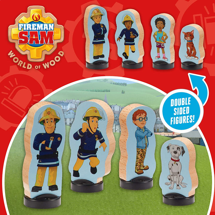 Fireman Sam 07323 Wooden 4 Pack of Two-Sided Figures Quality, Durable FSC Sustainable Wood, eco-Friendly pre-School Toy for Toddlers