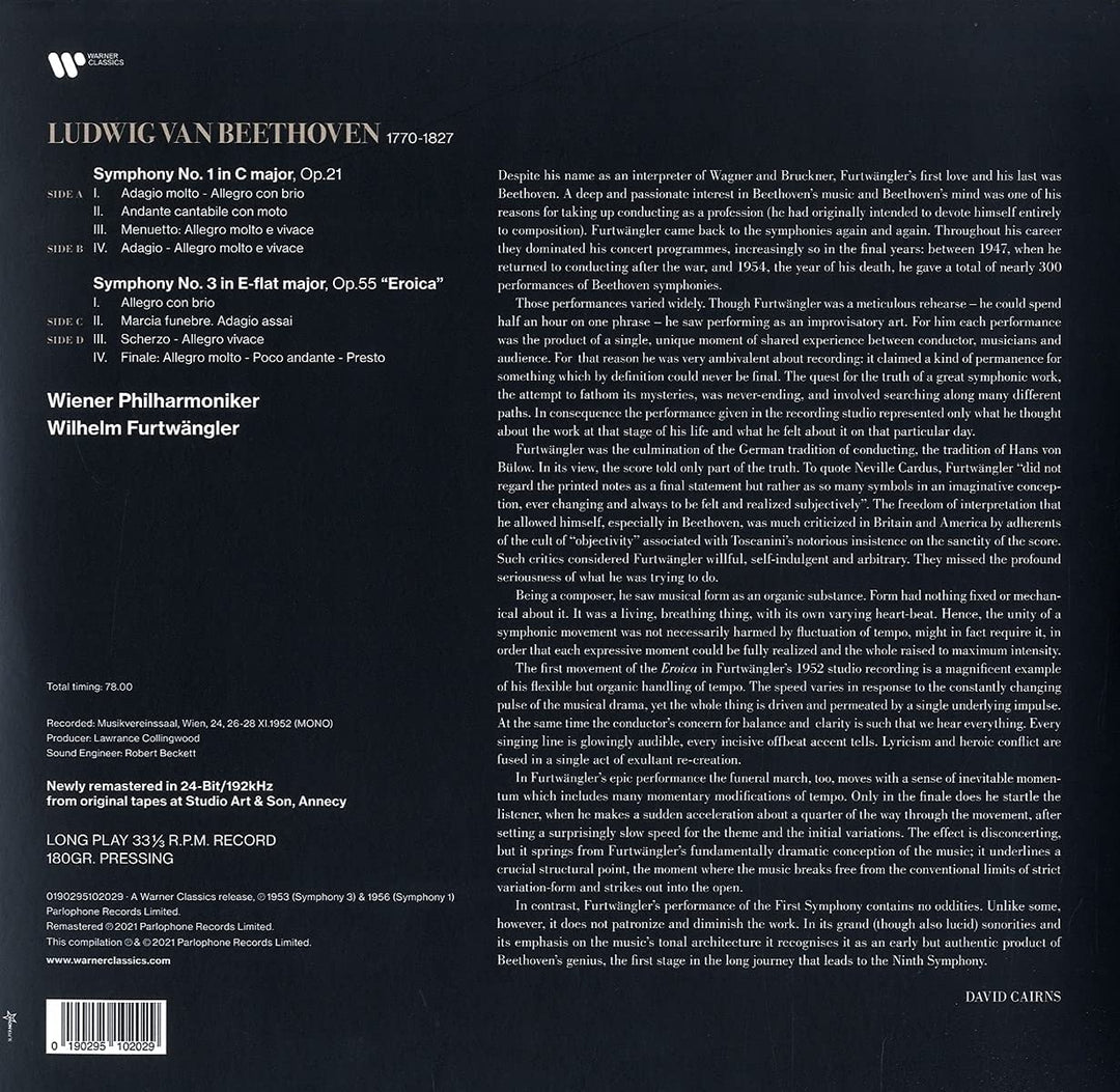 Wilhelm Furtwangler - Beethoven: Symphonies 1 & 3 'Eroica' [Vinyl]
