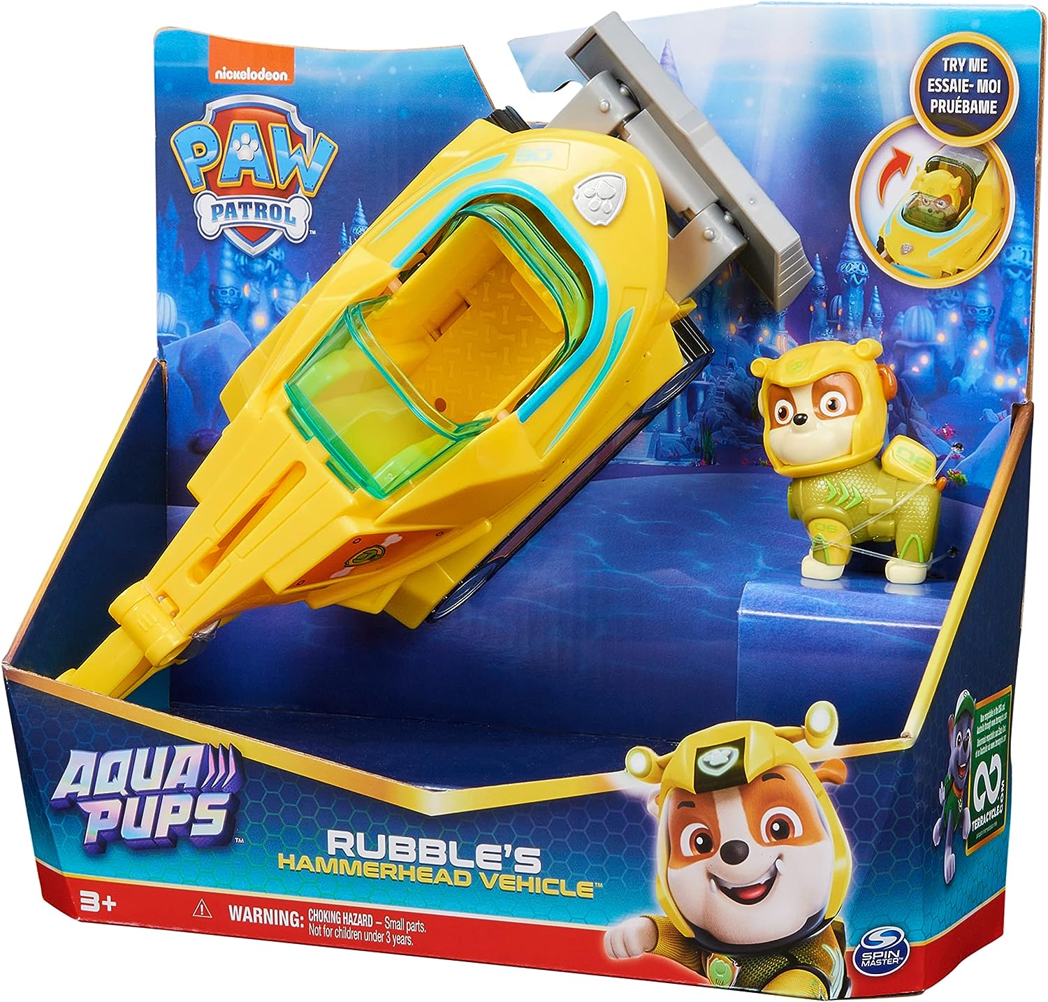 Paw Patrol Aqua Pups Rubble Transforming Hammerhead Shark Vehicle with Action Figure - Ages 3+ 3